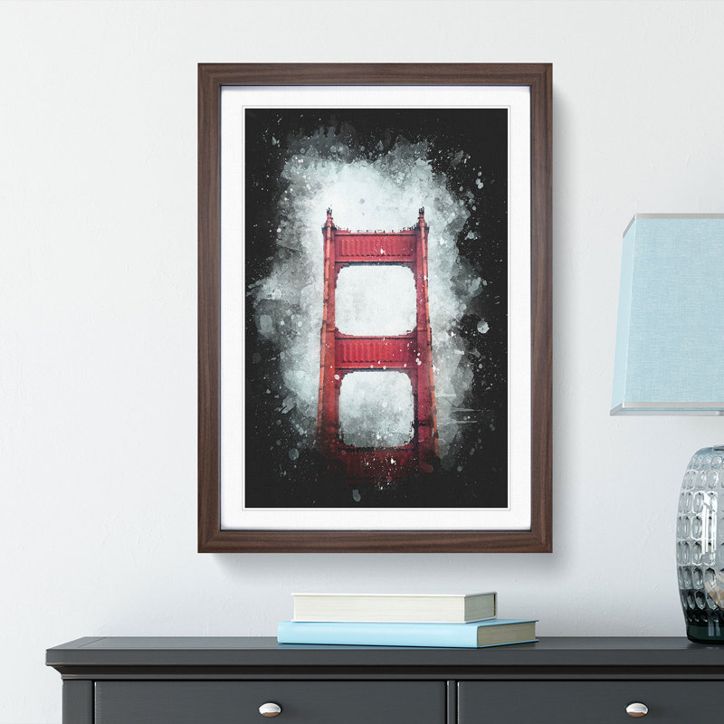 The Top of the Golden Gate Bridge - Framed Print, 87cm H x 62cm W x 2cm D, Walnut Framed