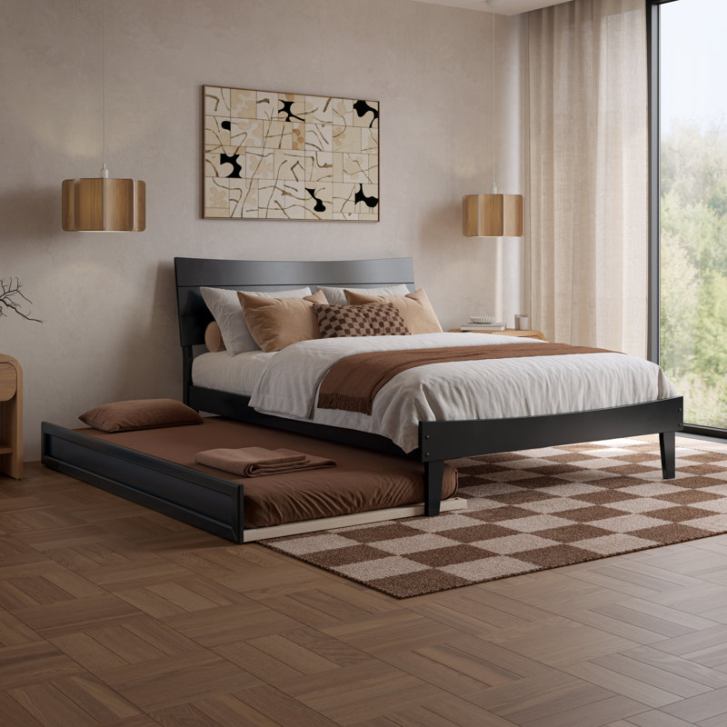 Phoenix Wood Platform Bed with Trundle, Noir, Full