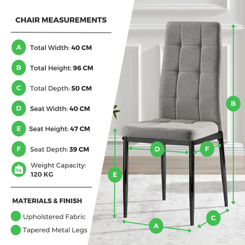 Pallo Button Tufting Luxury Fabric Dining Chairs - Modern Contemporary Design, Silver, Cream