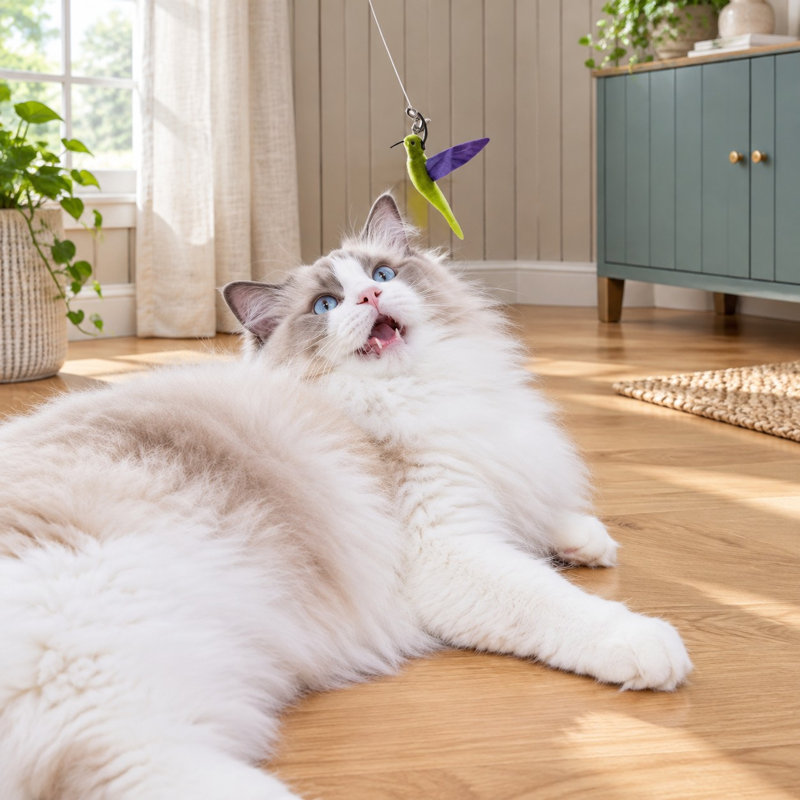 Baguette de jeu colibri douce et duveteuse avec clochette et plume, accessoire de rechange pour jouer à la poursuite des chatons à l'intérieur