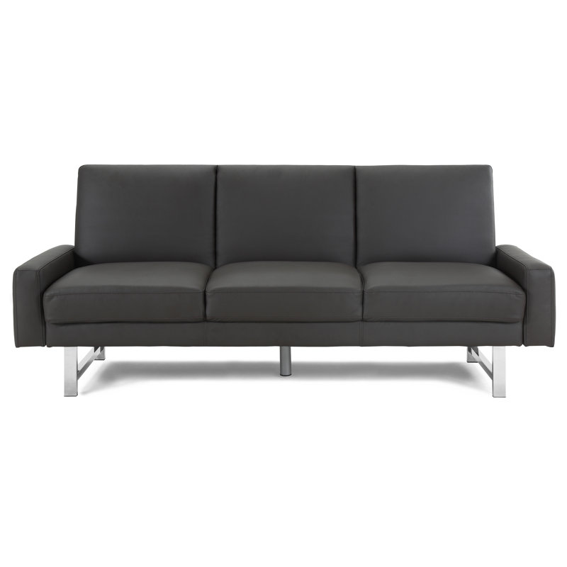 Upholstered 85.4'' Sofa, Flat Brown Faux Leather
