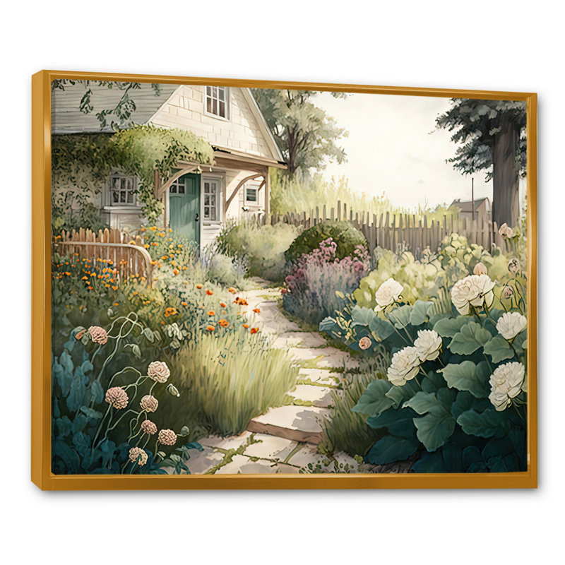 «Fresh Garden At The Country III», reproduction sur toile, Cadre flottant doré, H 24 po x l 32 po x P 1 po