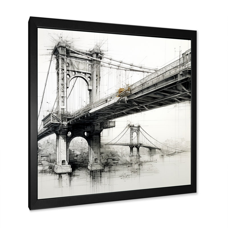 Dessin d'analyse d'un pont sur toile, Cadre simple noir, H 16 po x l 16 po x P 1 po