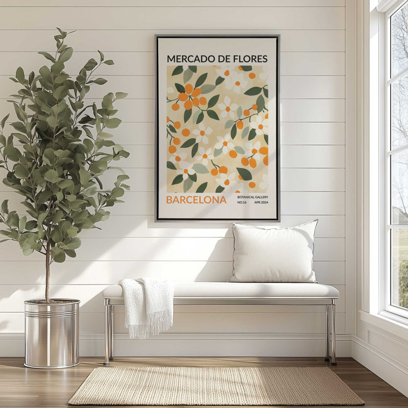 Marché aux fleurs de Barcelone, Cadre flottant en chrome poli, H 36,75 po x l 24,75 po