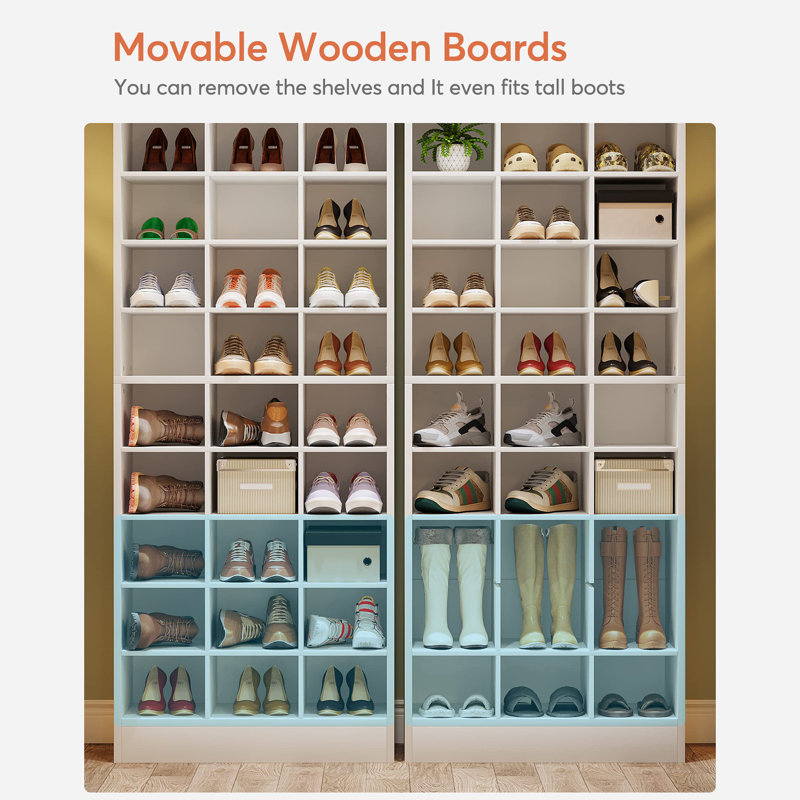 White 10-Tier Wooden Shoe Storage Cabinet with 30 Cubbies