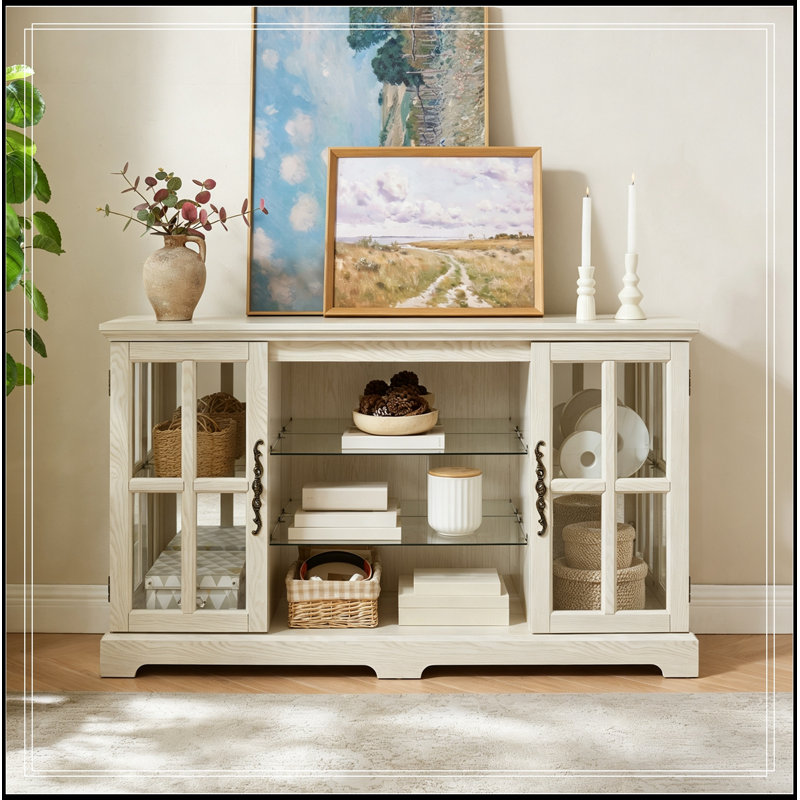 Meuble Ethridge avec 2 portes vitrées et 2 tablettes ajustables, White