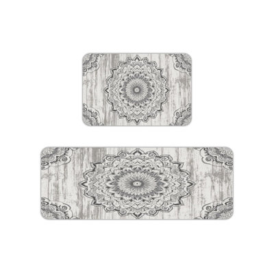 Tapis de cuisine gris Mandala, 2 tapis bohémiens pour la cuisine et le couloir