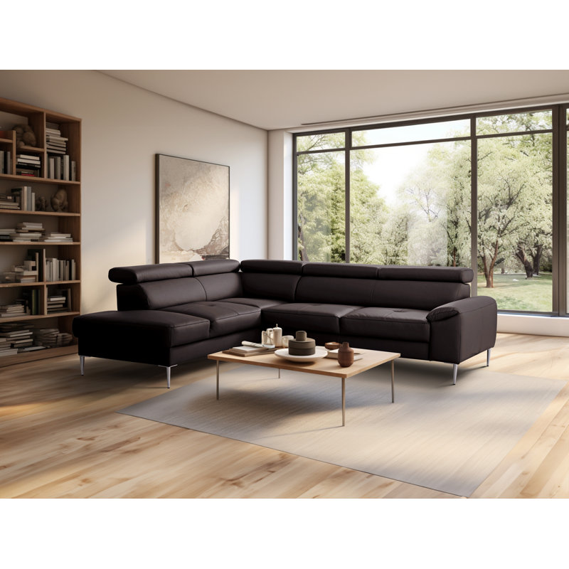 Camden Real Leather Corner Sofa with Pull-Out Bed, Storage & Adjustable Headrests, Brown, Left Hand Facing