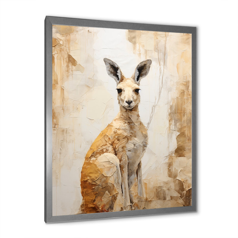 Minimal charmant kangourou sur toile, H 32 po x l 16 po x P 1 po, Cadre simple argenté