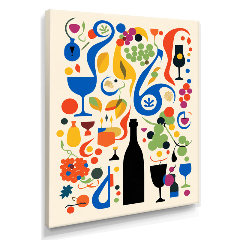 L'art du vin, illustration graphique - vin et champagne, décoration murale, Toile tendue, H 20 po x l 12 po x P 1 po