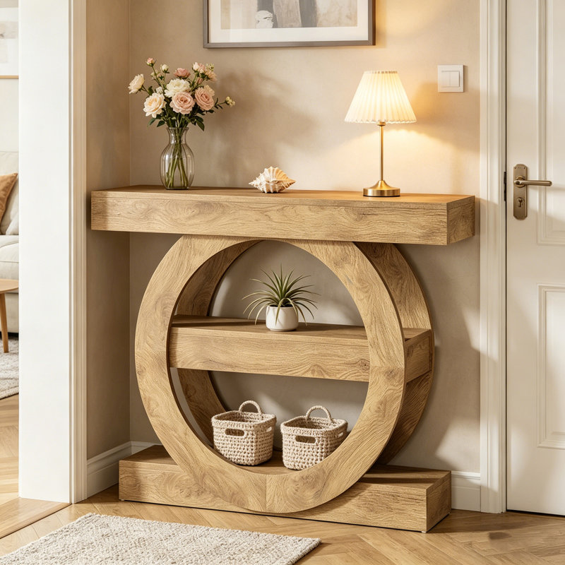 Console 41,5 ", table de couloir à 3 niveaux avec tablettes de rangement