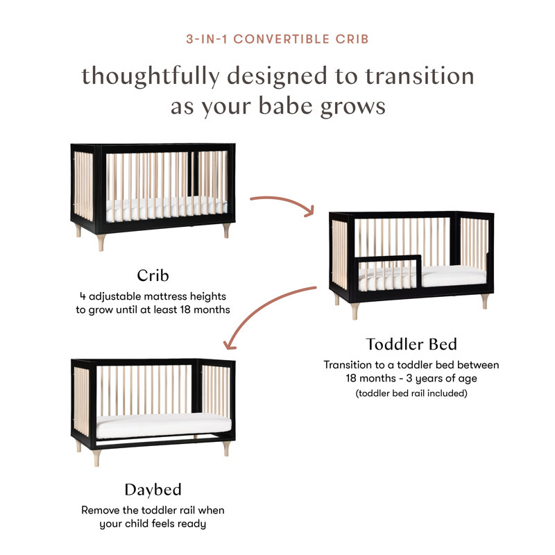 Lolly 3-in-1 Convertible Crib, Black/Washed Natural
