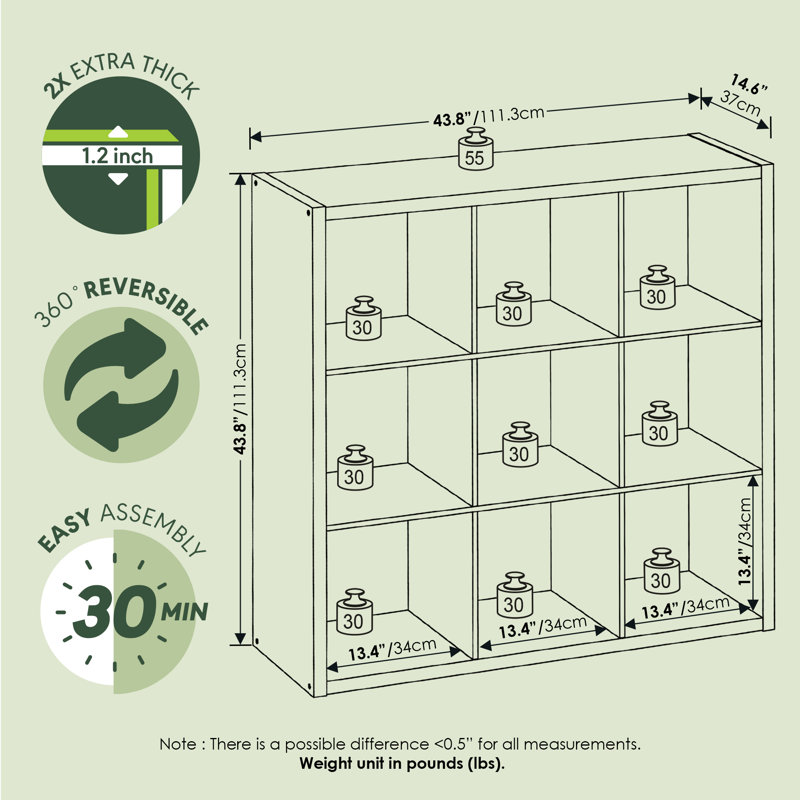 Arlton 6-Cube Bookcase, (9 Shevles) 43.78"H x 43.78"W x 14.57"D, Green