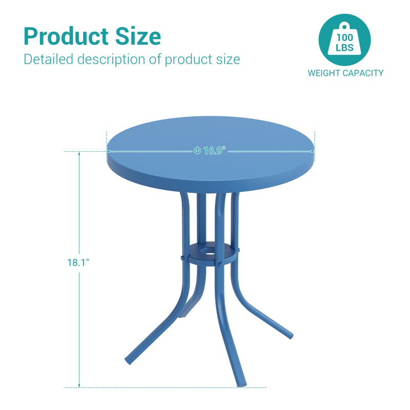 Table de bout en acier Ebern Designs, H 18,1 po x L 16,9 po x l 16,9 po, Marine