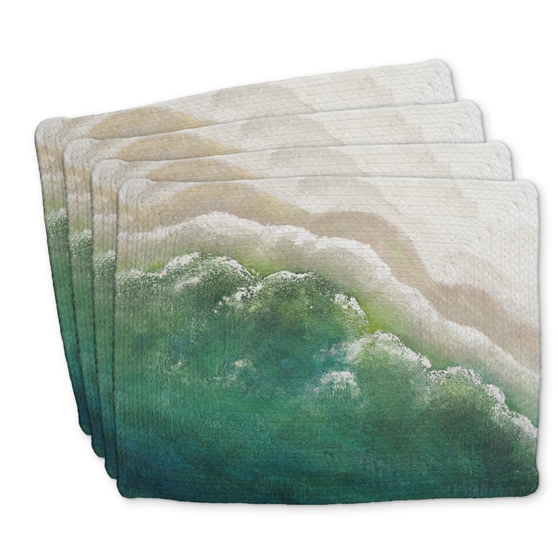 Ensemble de 4 napperons en polyester tressé turquoise - Décoration intérieure