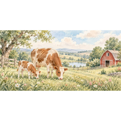Cow and Calf Wallpaper Mural, Peel and Stick Kids Room Wall Mural, Watercolor Farm Animal Nursery Wallpaper