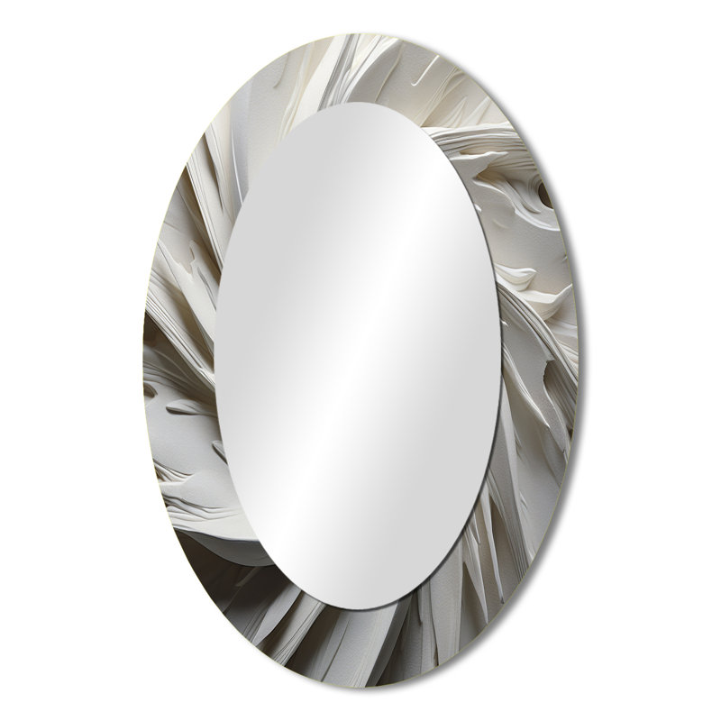 White Majestic Motion I - Miroir mural moderne ovale, 36 po x 24 po