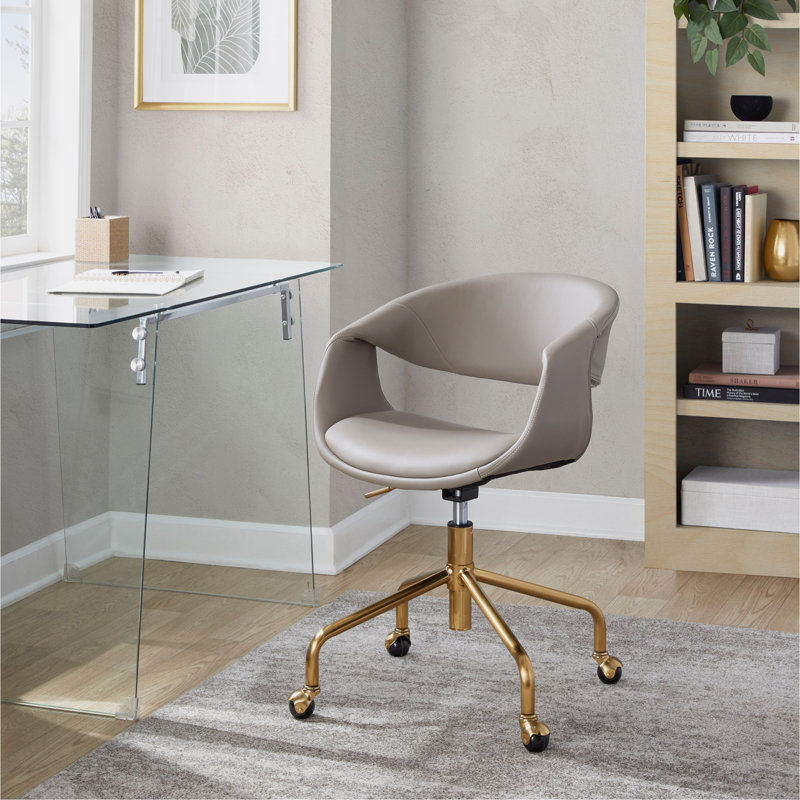 Chaise de travail en métal doré et similicuir gris clair, Gold,LIGHT GREY, Gold,LIGHT GREY, Gold,LIGHT GREY