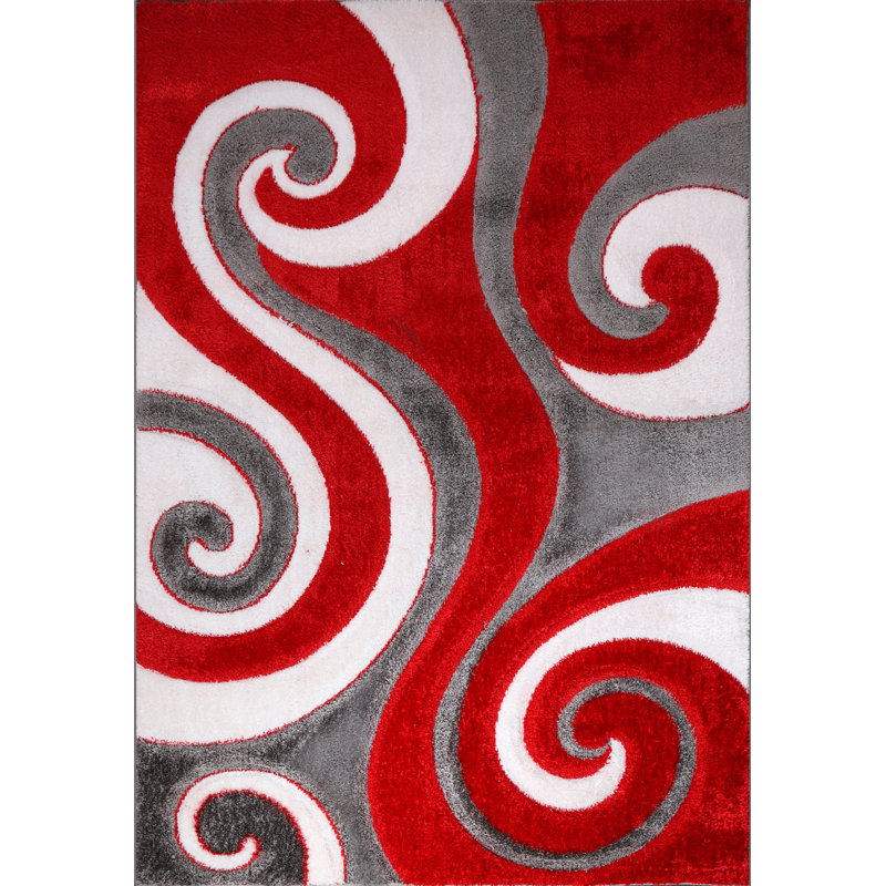Tapis rouge / gris / rose Allwein, Rectangle 2 pi 1 po x 3 pi 3 po
