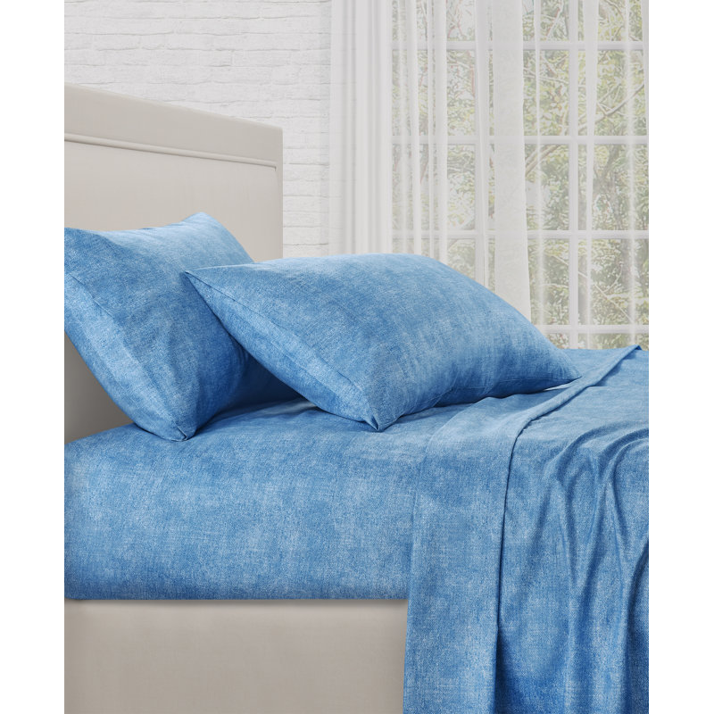 Ensemble de draps pour chambre d'amis ROONEY, Ensemble de draps pour lit simple TG avec 1 taie d, Bleu