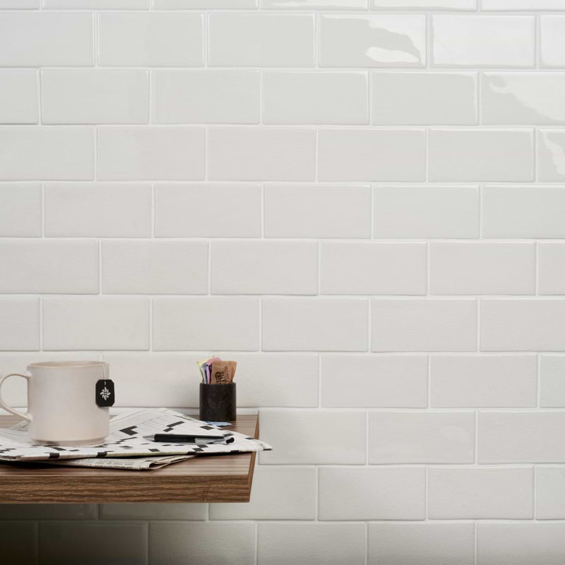 Nabi Subway 3x6 Crackled Glossy Glass Tile, Glacier White