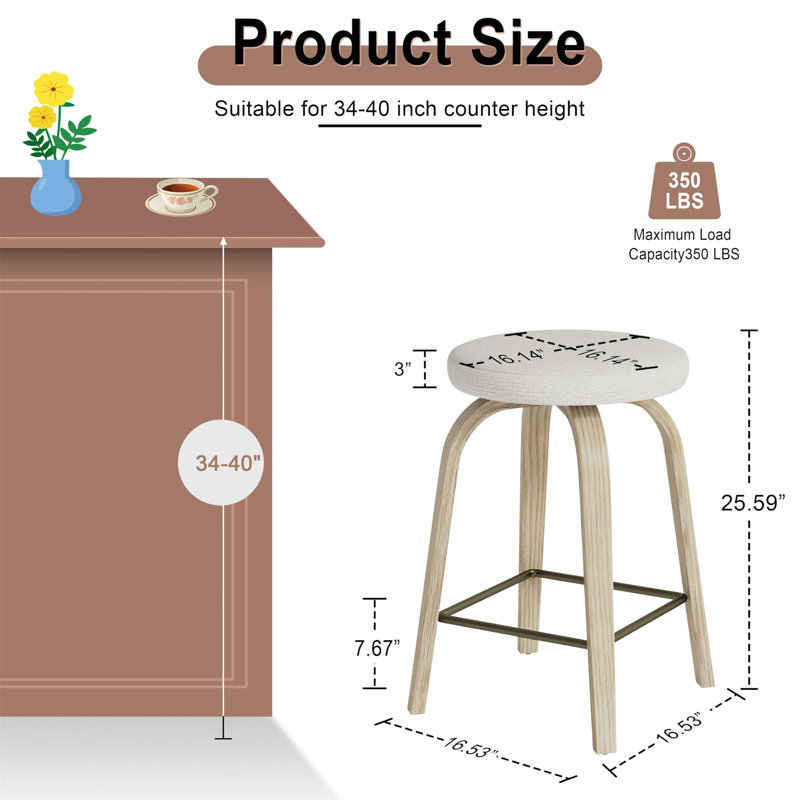 Ensemble de 2 tabourets pivotants, Tabouret de comptoir (assise à une hauteur de 25,, Beige / brun