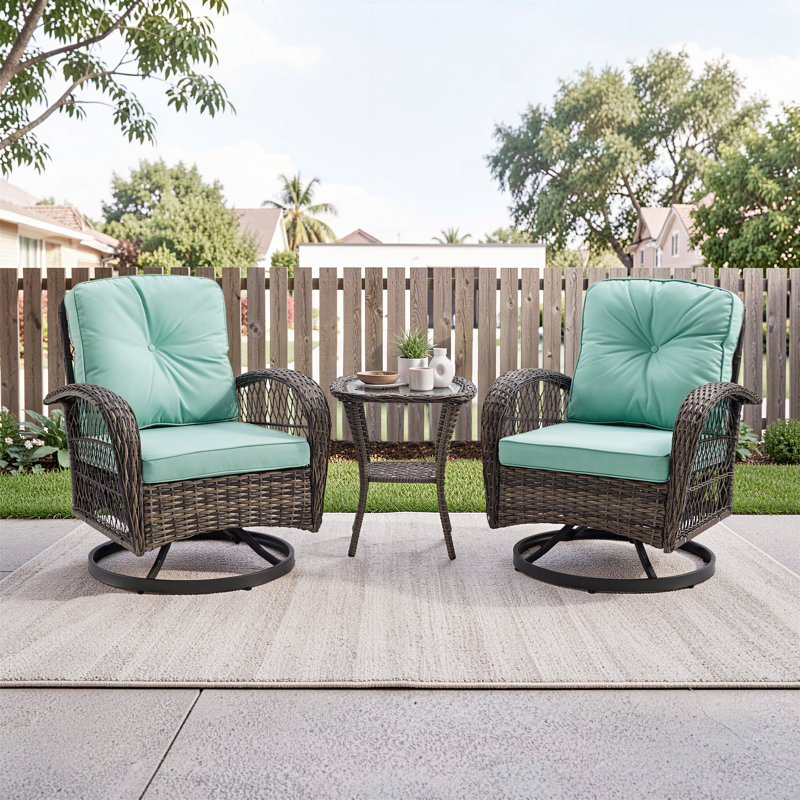 Baecher 2-Person Resin Wicker Swivel Glider Outdoor Seating Group, Aqua, Brown