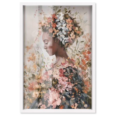 «Blossoming Contemplation Shadowbox Print», art mural glamour par Art Remedy, cadre blanc, 17 x 25