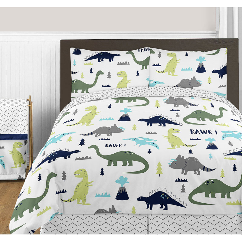 Blue and Green Dinosaur Print Full Microfiber Bedding Set