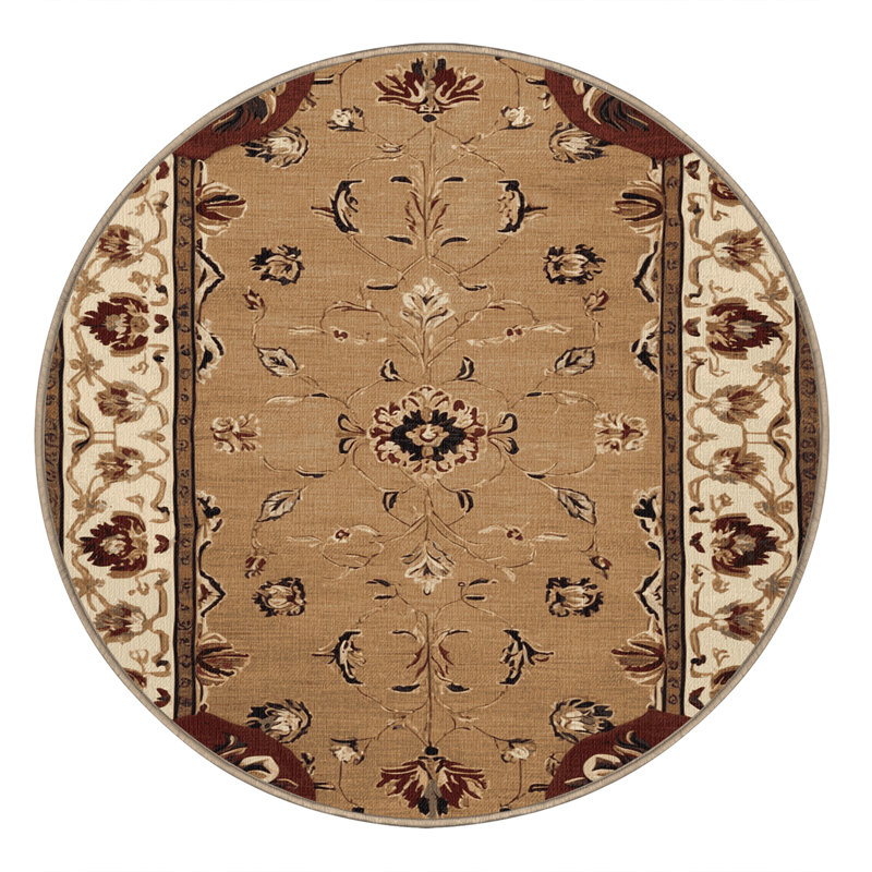 Tapis brun français lavable à la machine, Rond 8 pi