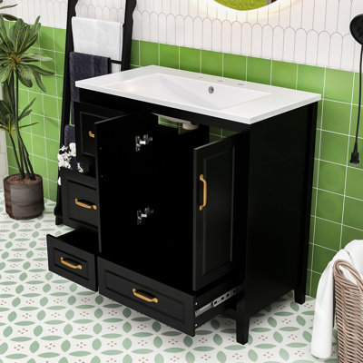 Meuble-lavabo autoportant de 36 pouces avec rangement à fermeture en douceur
