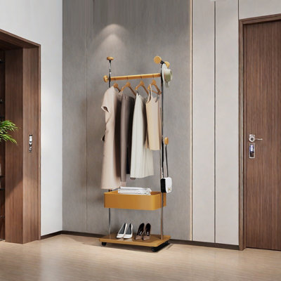 Stainless Steel Coat Rack with Cherrywood Hooks