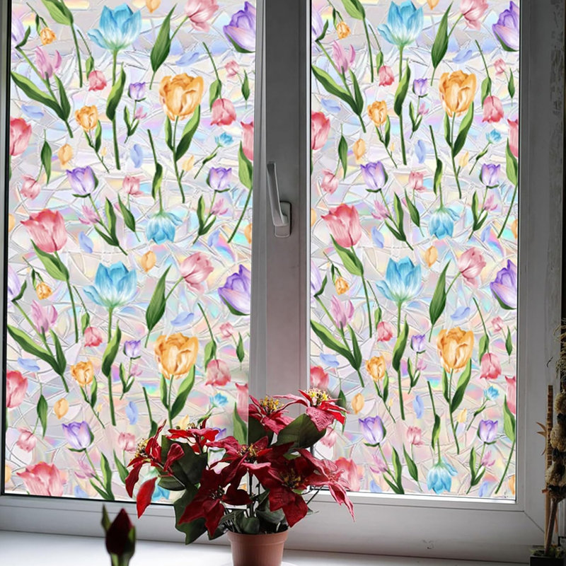 Décalcomanie vitrail 1 pièce en verre coloré, autocollants statiques 15,7 x 39,3 pouces, film d'intimité pour fenêtre