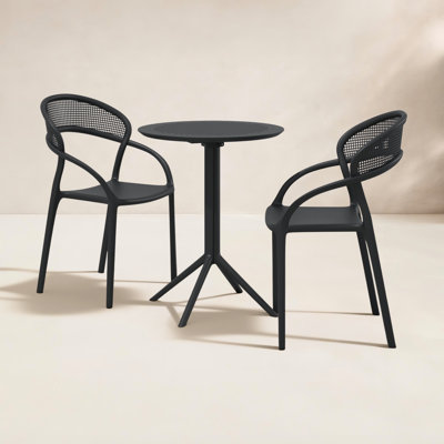 Farrah 24'' Round 2 - Person Bistro Set with Open Air Stacking Chairs
