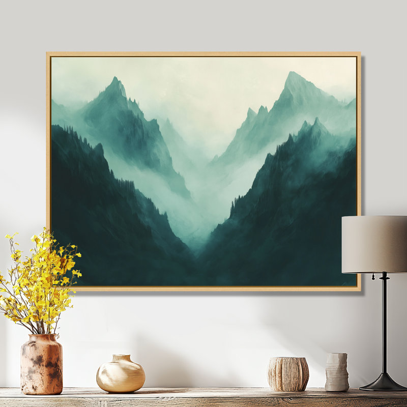 Décoration murale en toile Teal Mist Mountain Peaks I - Paysage vert, H 30 po x l 40 po, Cadre naturel flottant