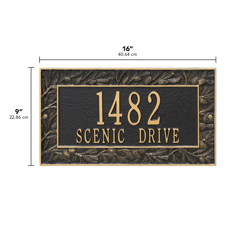 Pinecone 2-Line Wall Address Plaque, Yes, Black/Gold