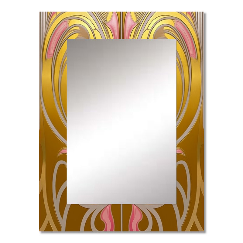 Art nouveau géométrique en or et rose - miroir mural géométrique, miroir décoratif moderne, art imprimé en métal