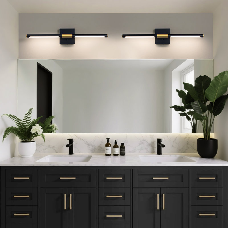 Fiza Vanity Light Fixture LED (Horizontal and Vertical), 23.6" H x 4.7" W x 3.5" D, Black/Gold