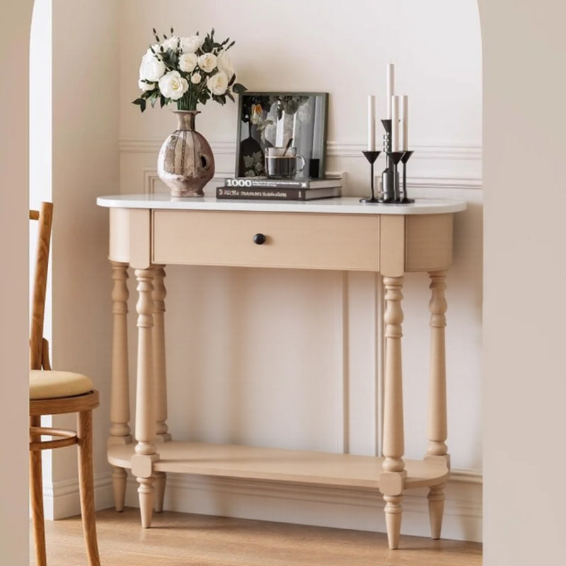 Pinewood Table With Drawer And Open Shelf