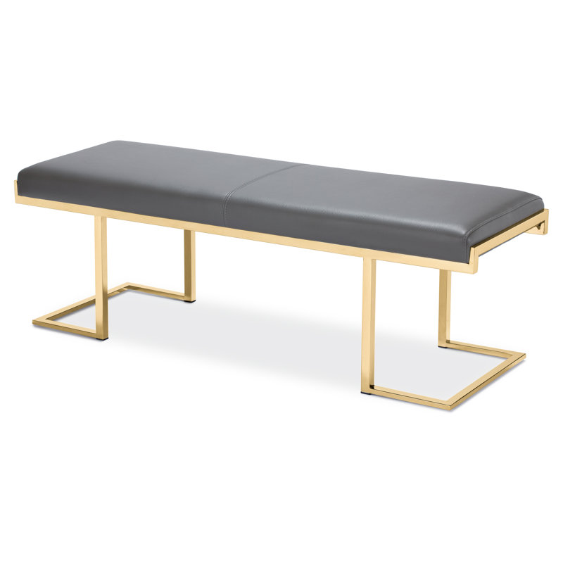 Sherer Faux Leather Upholstered Bench, Gray/Gold