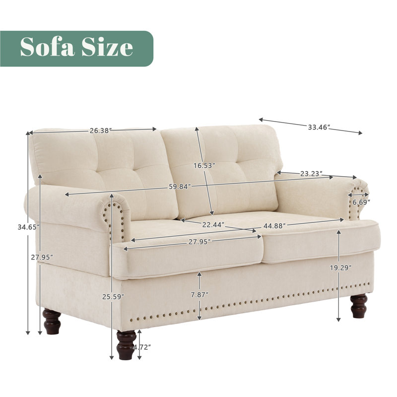 Causeuse rembourrée 55,9 po, Beige