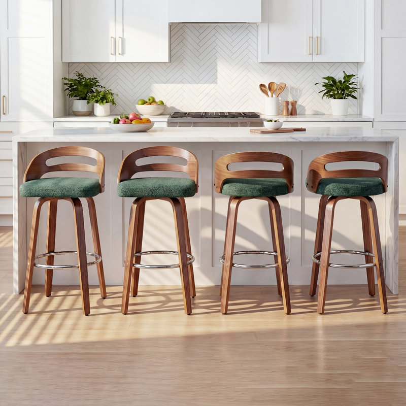 Mahtab Modern Upholstered Swivel Counter & Bar Stools, Green, Bar Stool (77cm Seat Height)