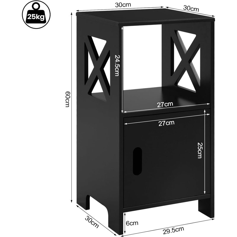 Evelin 30cm W Bedside Table, Black