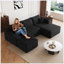 Canapé modulaire en velours côtelé noir 95 po avec 1 repose-pieds, canapé en U moderne, aucun assemblage requis-131579403-131579402