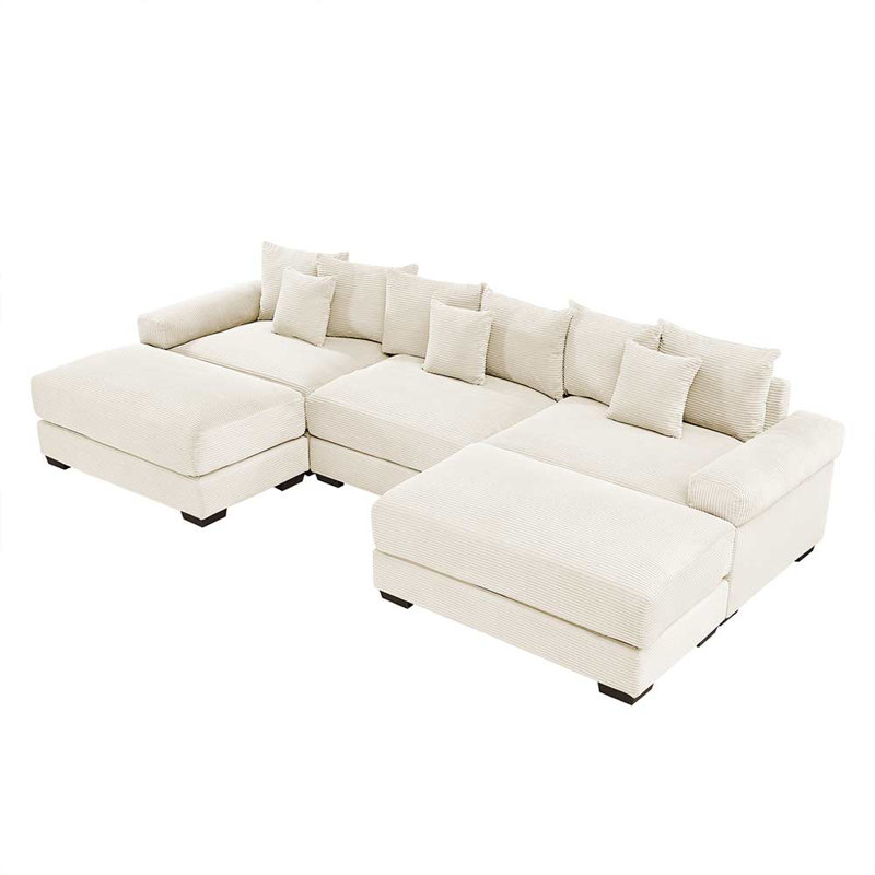 3-Seater Deep Seat Wide Armrests Sofa, 3, 34.2" H x 129.9" W x 33.8" D, Cream