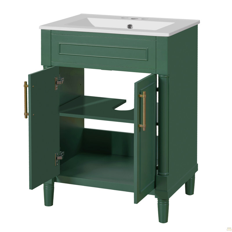 Meuble-lavabo 24 po avec lavabo intégré en céramique, meuble-lavabo simple avec 2 portes et meuble-lavabo simple pour petite et moyenne salle de bain
