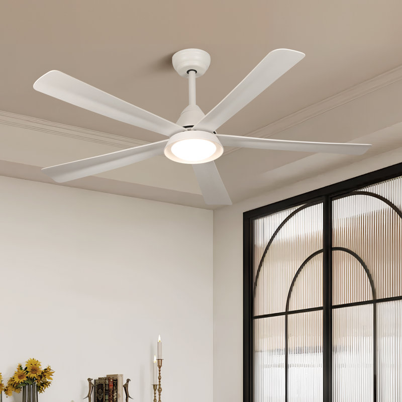 52'' Kadidiatou Modern Large Dimmable Ceiling Fan with LED Lights and Remote Control for Living Room, White