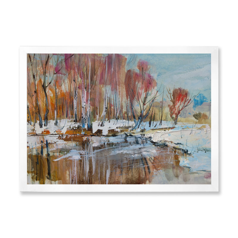 Forêt d'automne aux bouleaux III - Peinture sur toile, H 8 po x l 12 po x P 1 po, Cadre photo blanc