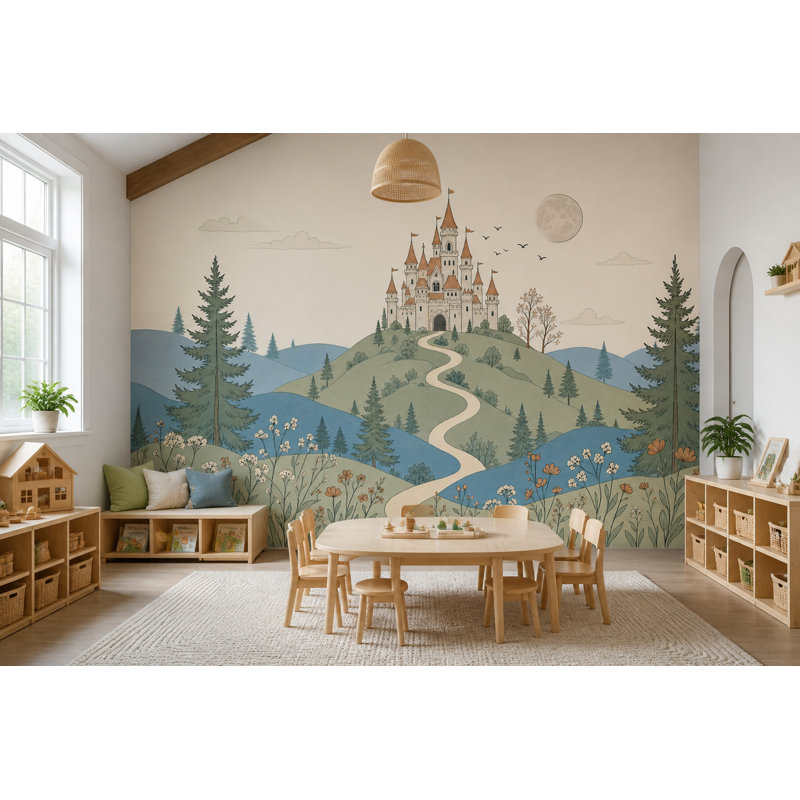 Papier peint paysage de contes de fées château conte de fées, 100 po x 96 po, Non tissé
