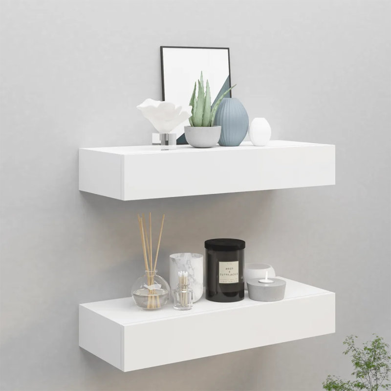 Azarie 2 Piece Floating Shelf, White, 10cm H x 60cm W x 23.5cm D